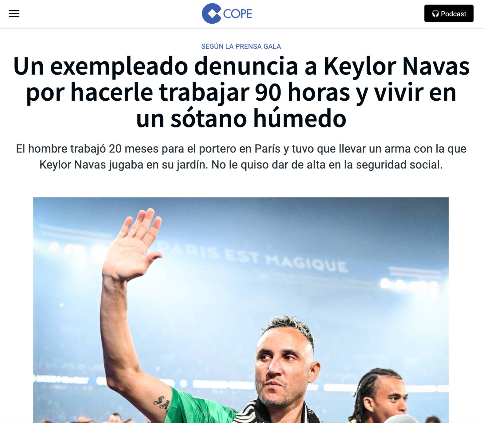 Así reaccionaron varios medios internacionales por la noticia de Keylor Navas. Foto: Captura de pantalla.