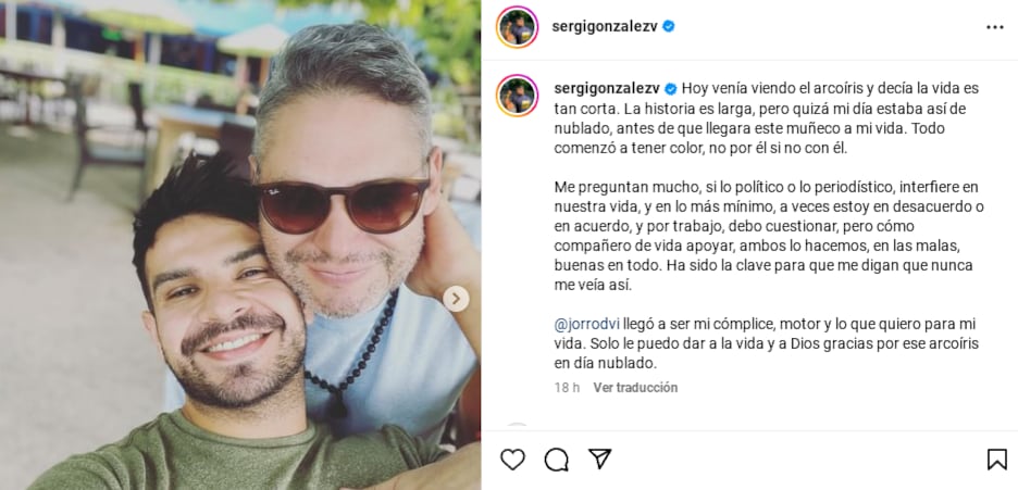 El periodista Sergio González junto a su novio el ministro de Comunicación, Jorge Rodríguez.