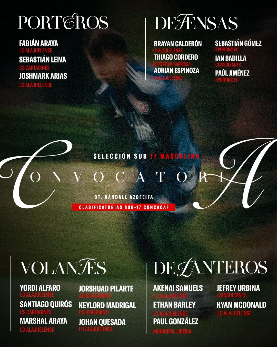 La convocatoria original tenía solo un jugador del Saprissa.