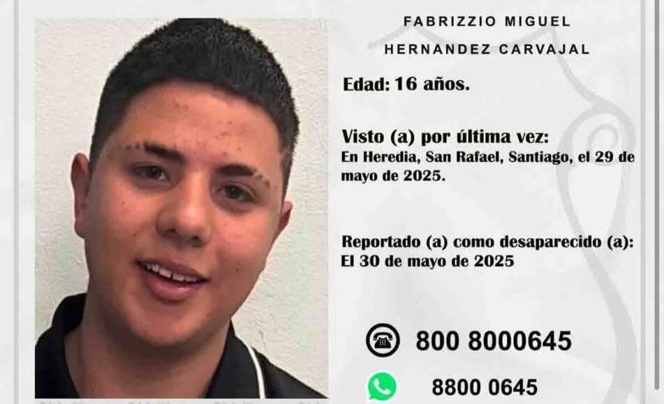 Fabrizzio Miguel Hernández Carvajal esta desaparecido en Heredia