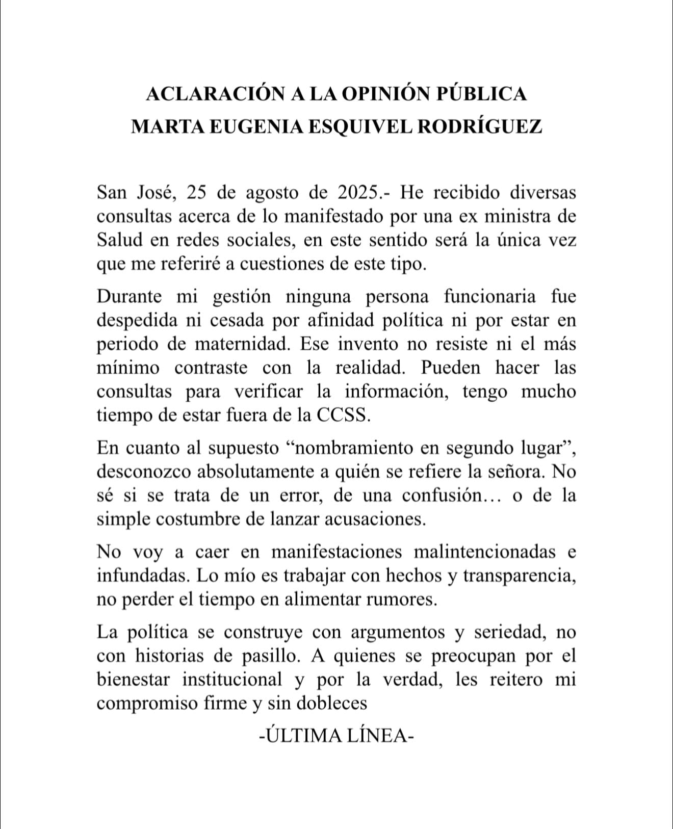 La exjerarca de la CCSS y exministra de Planificación, Marta Esquivel, le respondió a Joselyn Chacón, asegurando de que no hubo despidos injustos.
