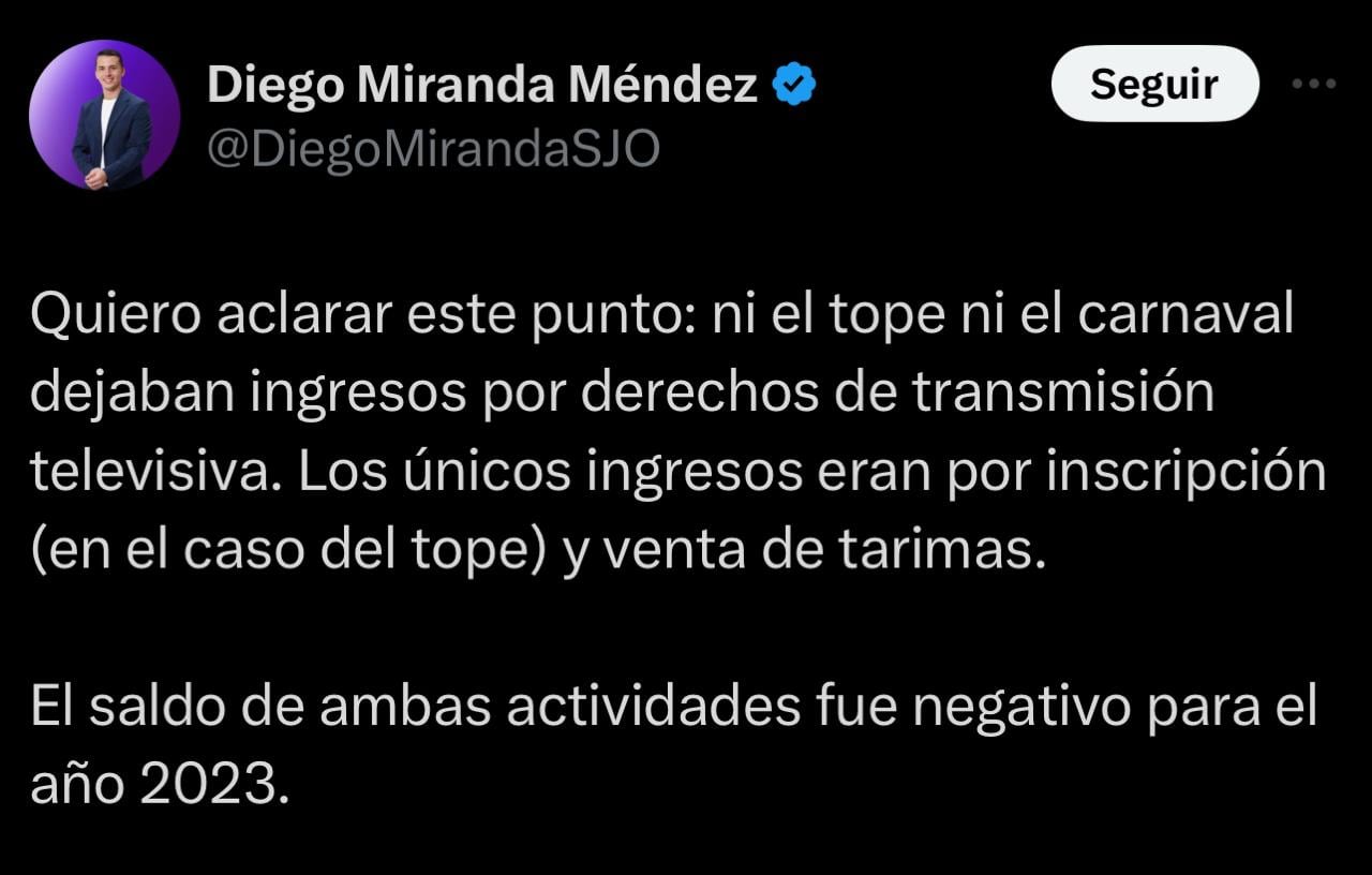 Diego Miranda, alcalde de San José cancela Tope y carnaval