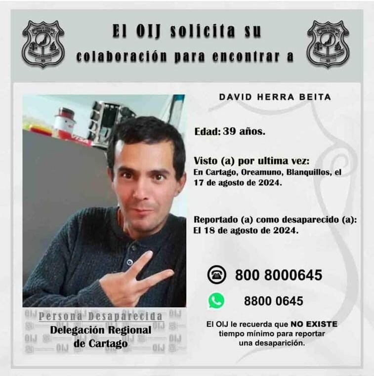 David Herra Beita está desaparecido