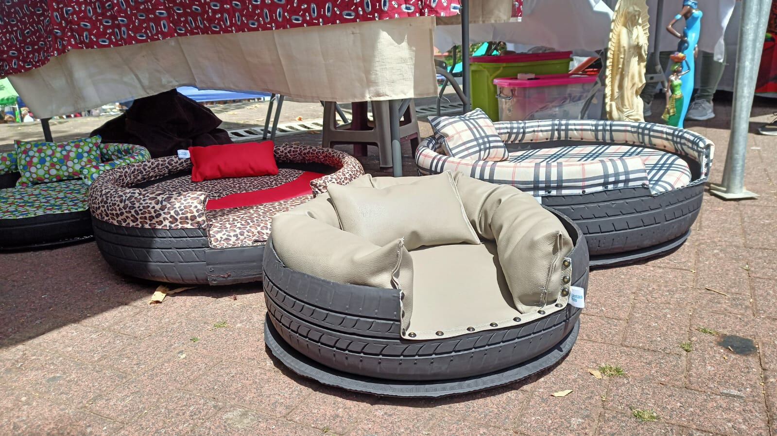 Familia pulseadora y creativa conozca el negocito que ofrece camitas de llantas para peluditos