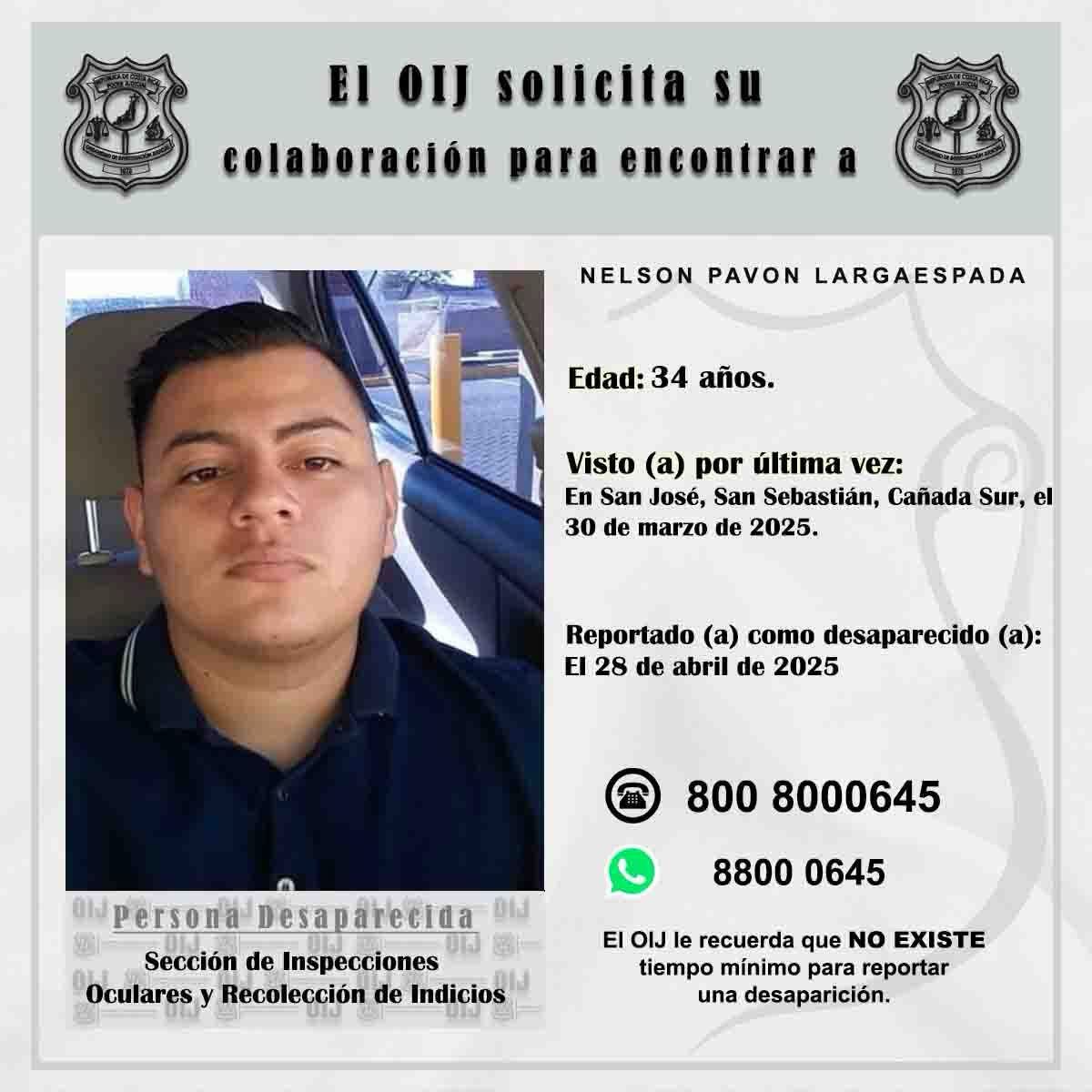 Nelson Pavón Largaespada, de 34 años, desaparecido. Foto: OIJ