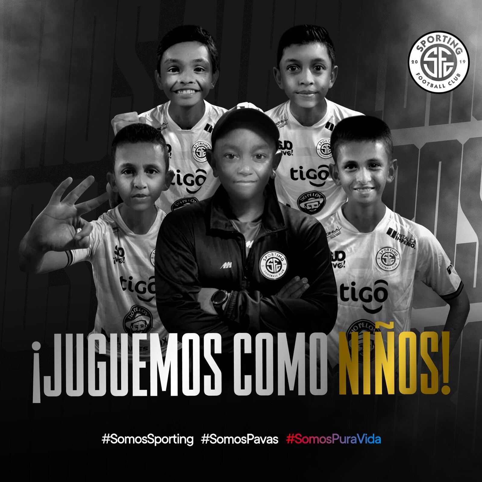 Sporting celebra el Día del Niño mostrando la versión niño de jugadores como Randall Azofeifa y el profe José Giacone. Prensa SFC.