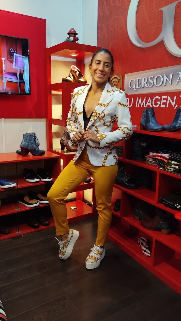 Traje de la boxeadora Yokasta Valle, hecho por el diseñador Gerson André. Cortesía.