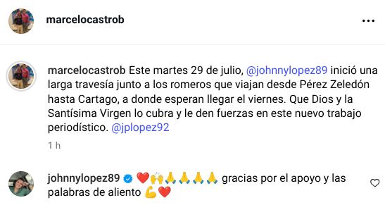 Marcelo Castro envió grandes deseos a Johnny López en la osada experiencia que emprendió