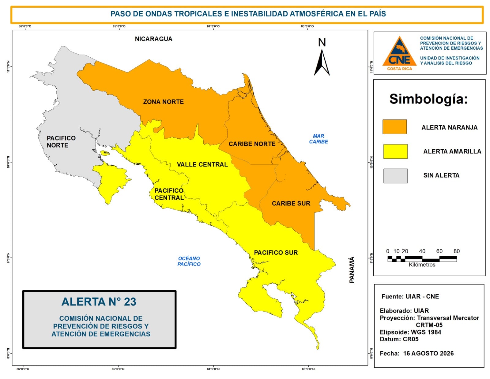 CNE eleva estado de alertas por fuertes lluvias.