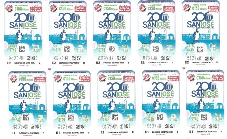 Con el número 26 y la serie 874 un vecino. de San José compró en Santa Ana dos enteros de la Lotería con los cueles se ganó 570 millones de colones con el Acumulado de la JPS. El sorteo fue el domingo 28 de mayo del 2023.