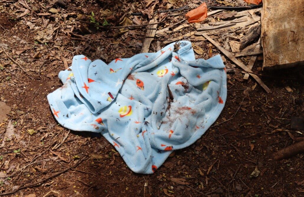Cobija en la que se encontraba envuelto feto abandonado en Puntarenas. Foto OIJ.