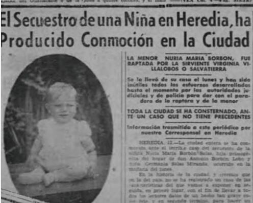 María Borbón Salas, bebé raptada en 1944. Foto tomada de la publicación El secuestro que conmovió Heredia.