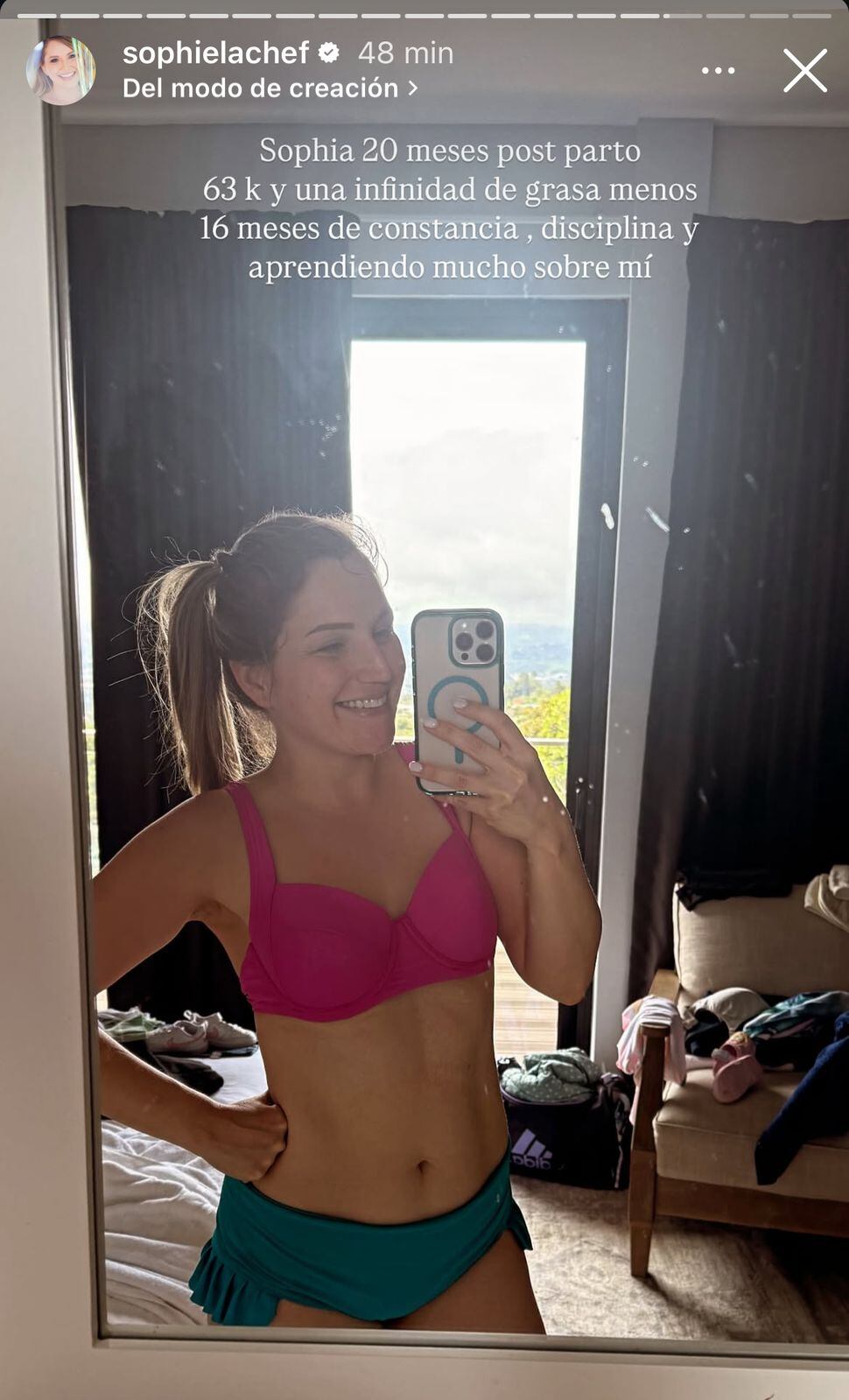 Sophia comparte su cambio físico como resultado de su disciplina y constancia.