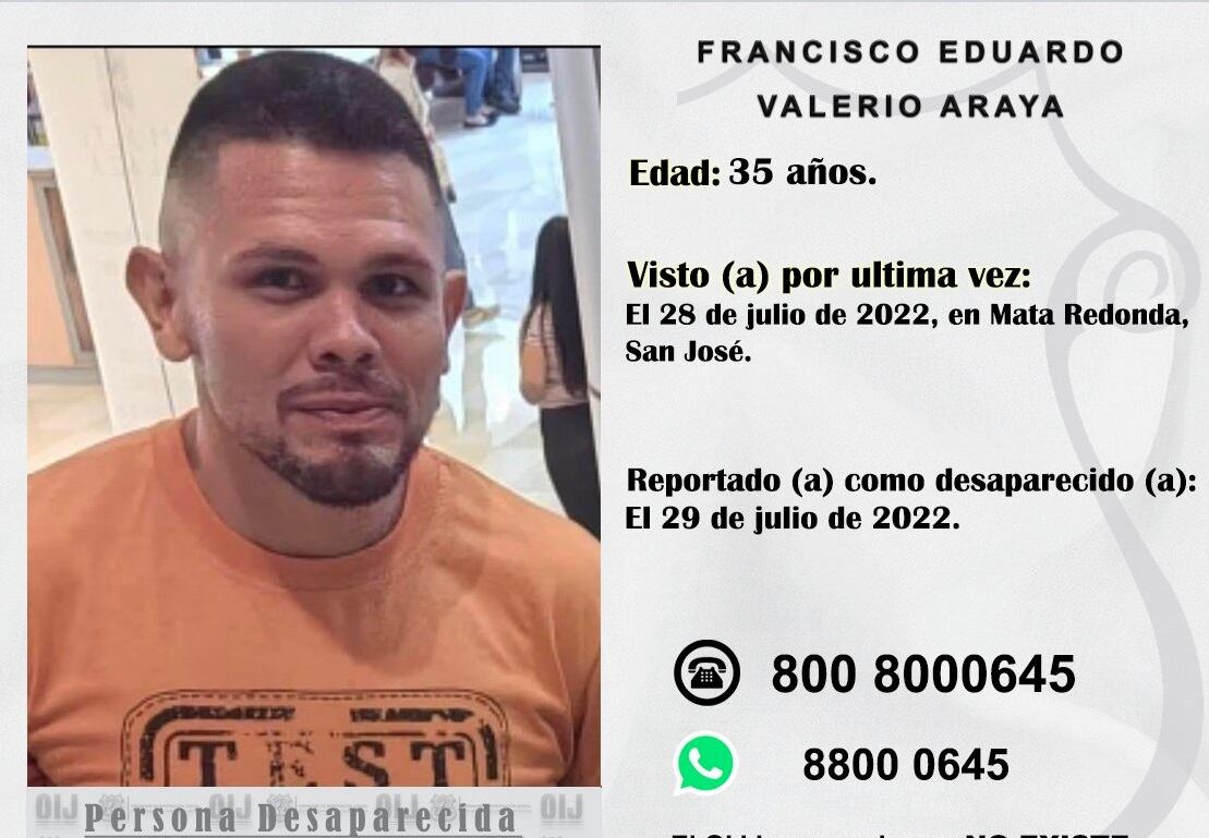 Francisco Valerio, hombre desaparecido cuyo cuerpo apareció en el río Virilla. Foto OIJ.