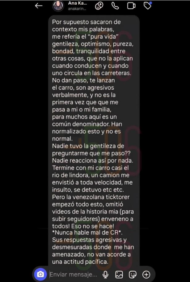 Actriz venezolana Ana Karina Manco que habló mal de Costa Rica y el pura vida.