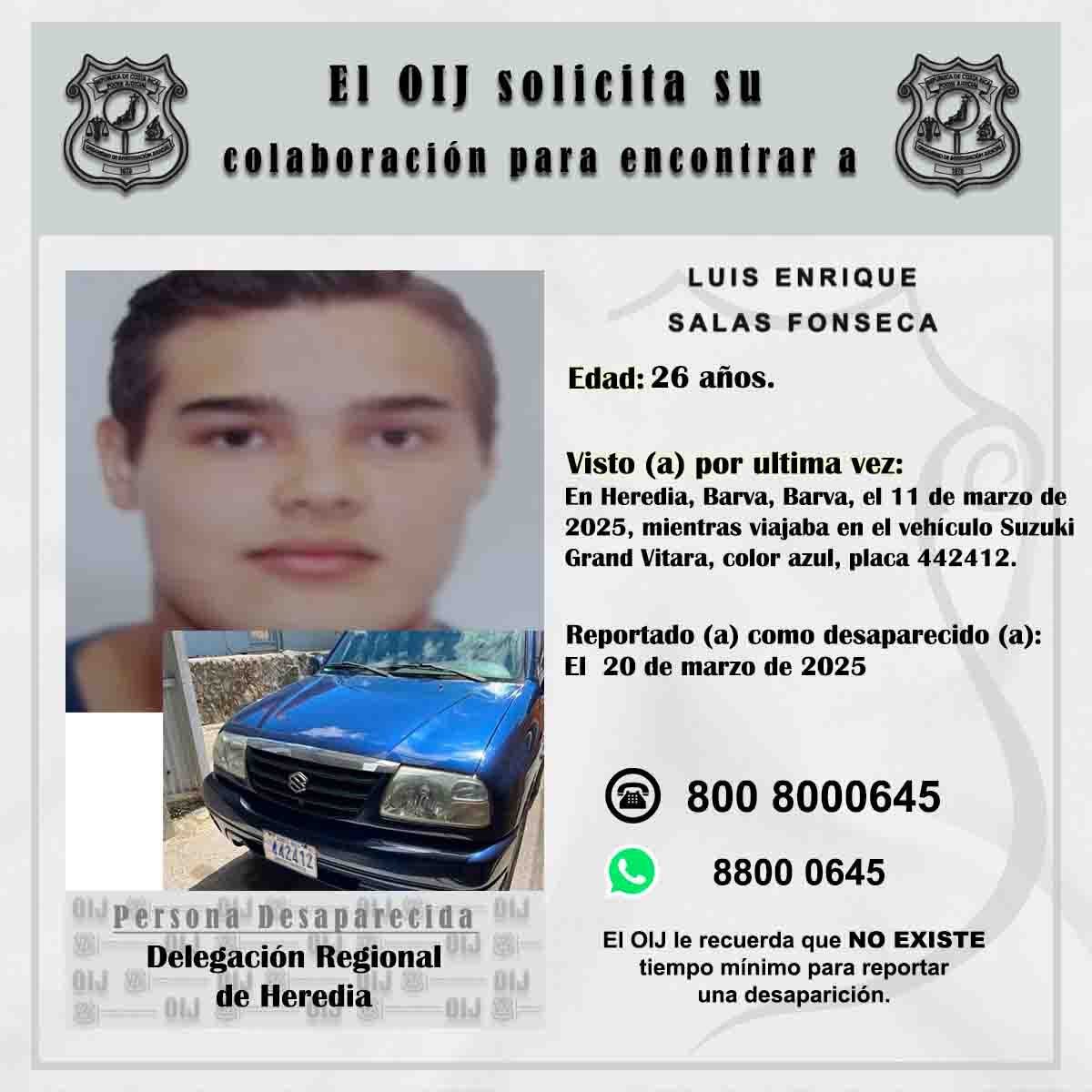 Luis Enrique Salas está desaparecido desde el pasado 11 de marzo.