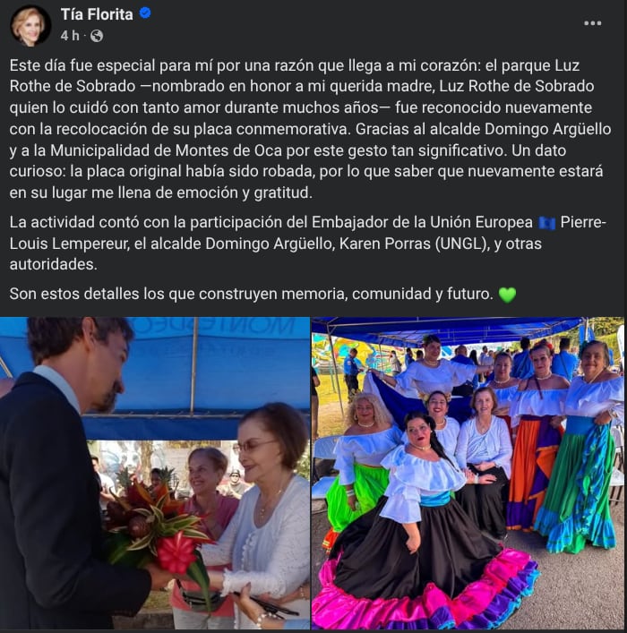 Tía Florita pasó por un momento de mucha felicidad este viernes tras arrastrar durísimos días por la muerte de su hijo, Carlos Echandi, el pasado 11 de mayo.