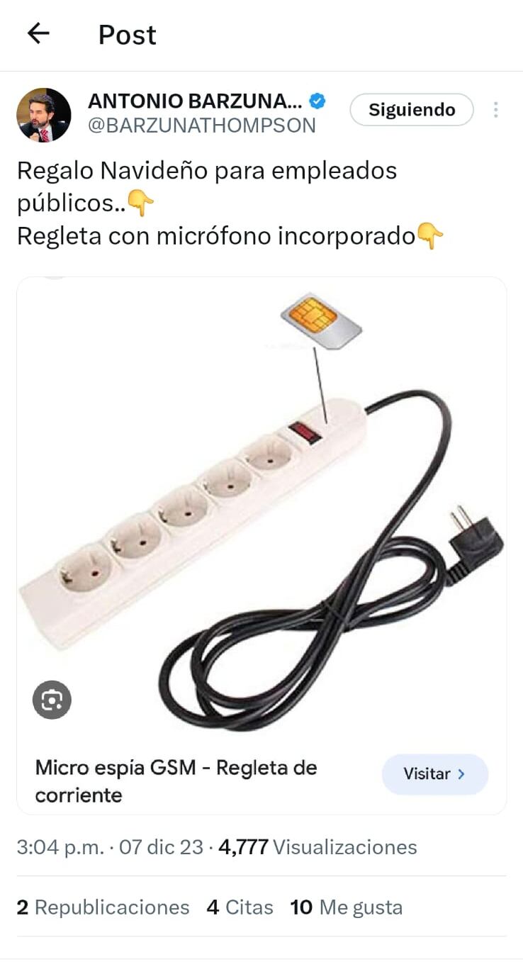 Posteo de Antonio Barzuna sobre micrófonos para funcionarios públicos llama la atención