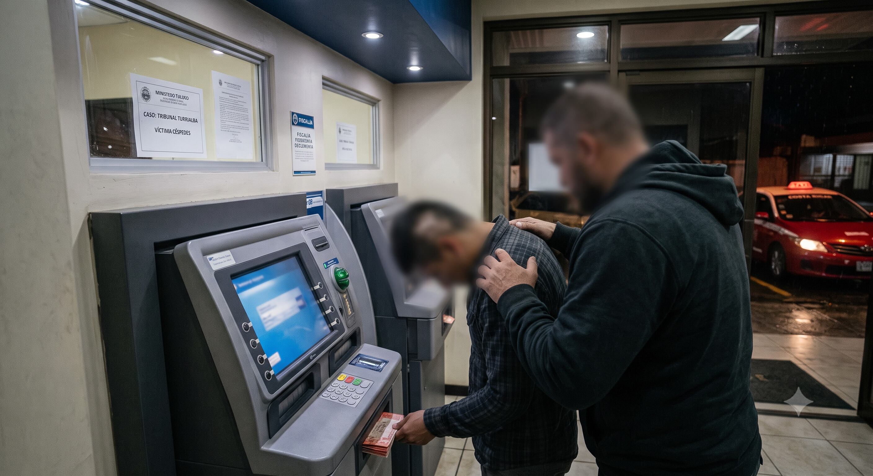 El hombre fue llevado hasta un cajero para sacar dinero . Foto ilustrativa creada con Gemini IA