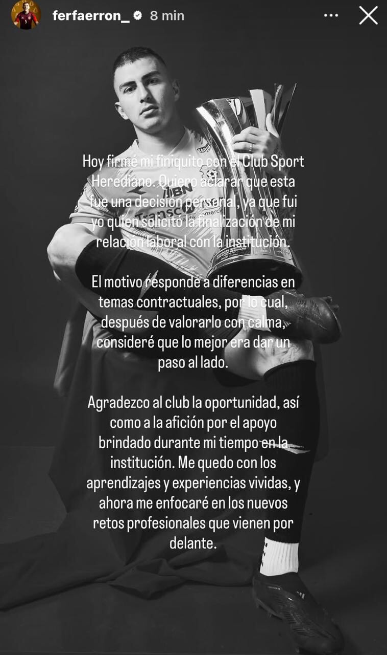 Fernán Faerron da sus motivos de la salida de Herediano.