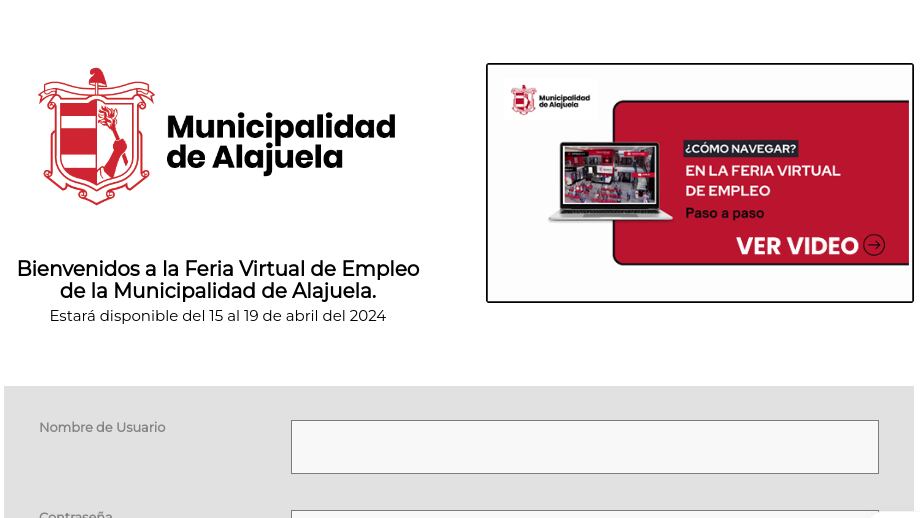 Feria de empleo de 42 empresas buscarán durante cuatro días a 1350 trabajadores, es organizada por la municipalidad de Alajuela. Foto: Captura de pantalla