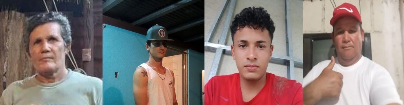 Ramón Baltodano, Yanier Baltodano, Abraham Ríos y don José Luis Palacios son los cuatro pescadores desaparecidos en alta mar, desde el lunes 7 de junio del 2026. Foto: Tomada de redes sociales