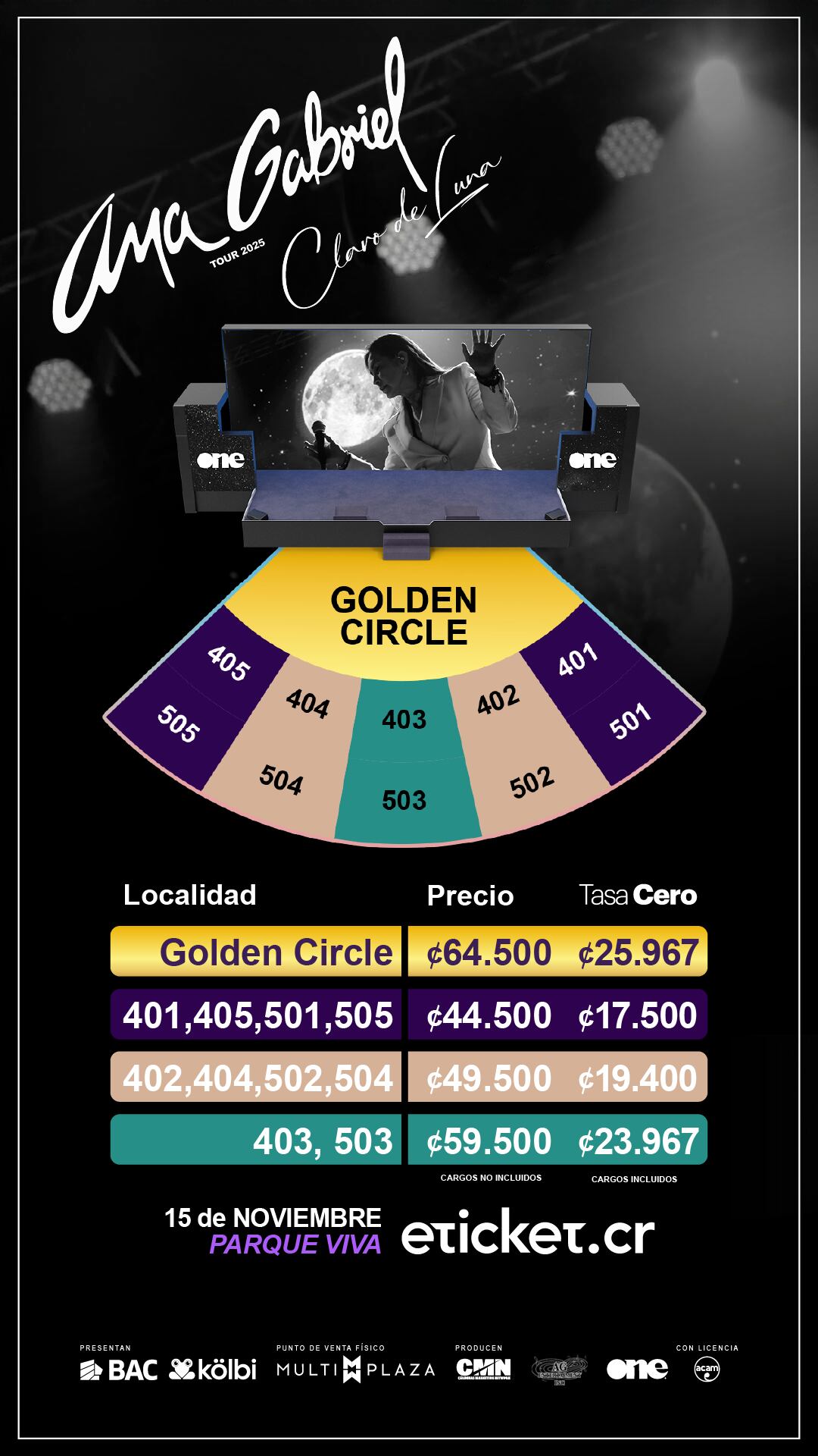 Estos son los precios de las entradas y localidades para el concierto.