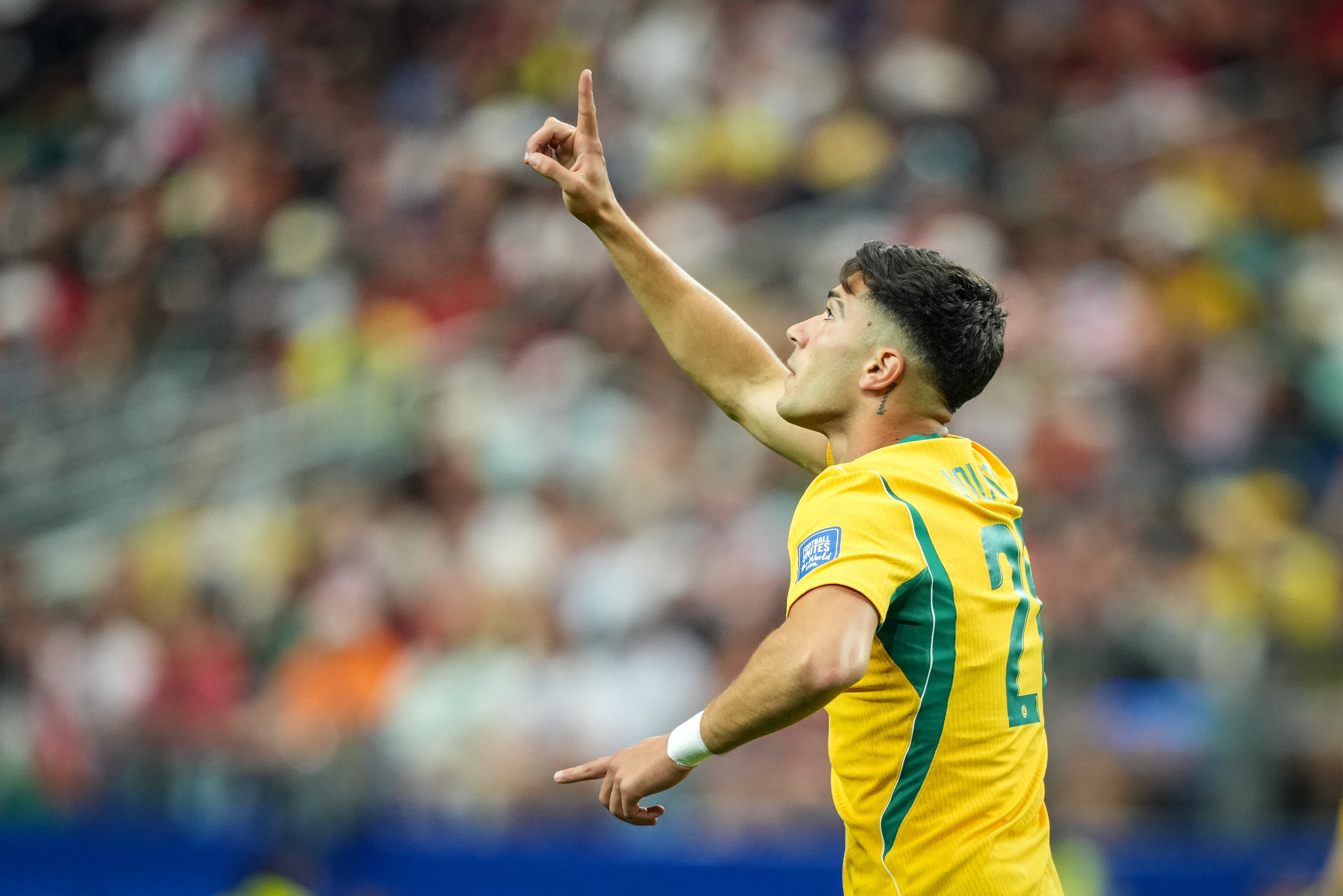 El jugador australiano Cristian Volpato dio positivo por cocaína, según reporta la policía de Australia. Aquí, en un partido ante Egipto del pasado Mundial 2026, en el Estadio de Dallas.