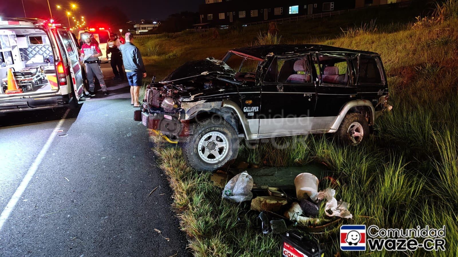 Según el OIJ, en el accidente Garro salió expulsado del vehículo. Foto Waze Costa Rica.