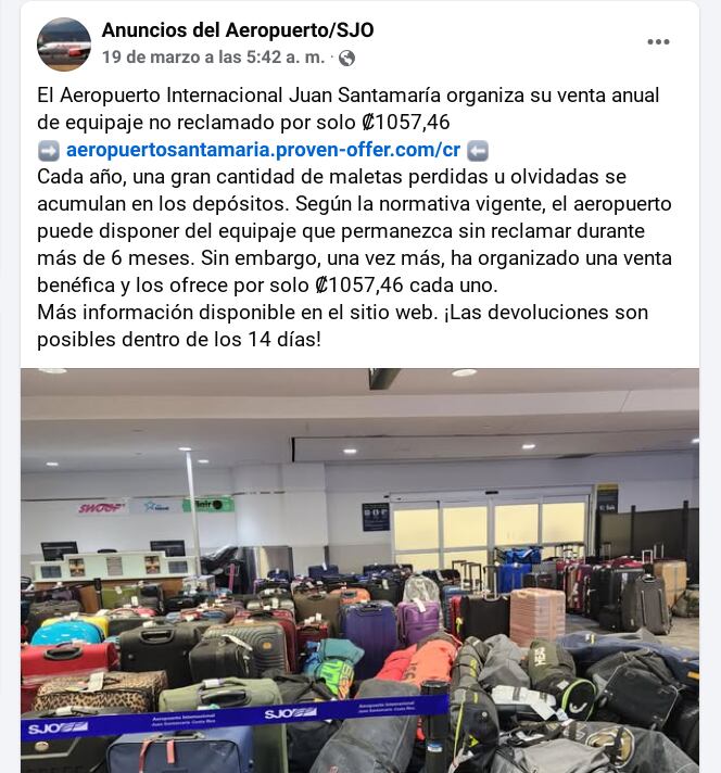 Venta de maletas personas en el aeropuerto de Juan Santamaría es falsa