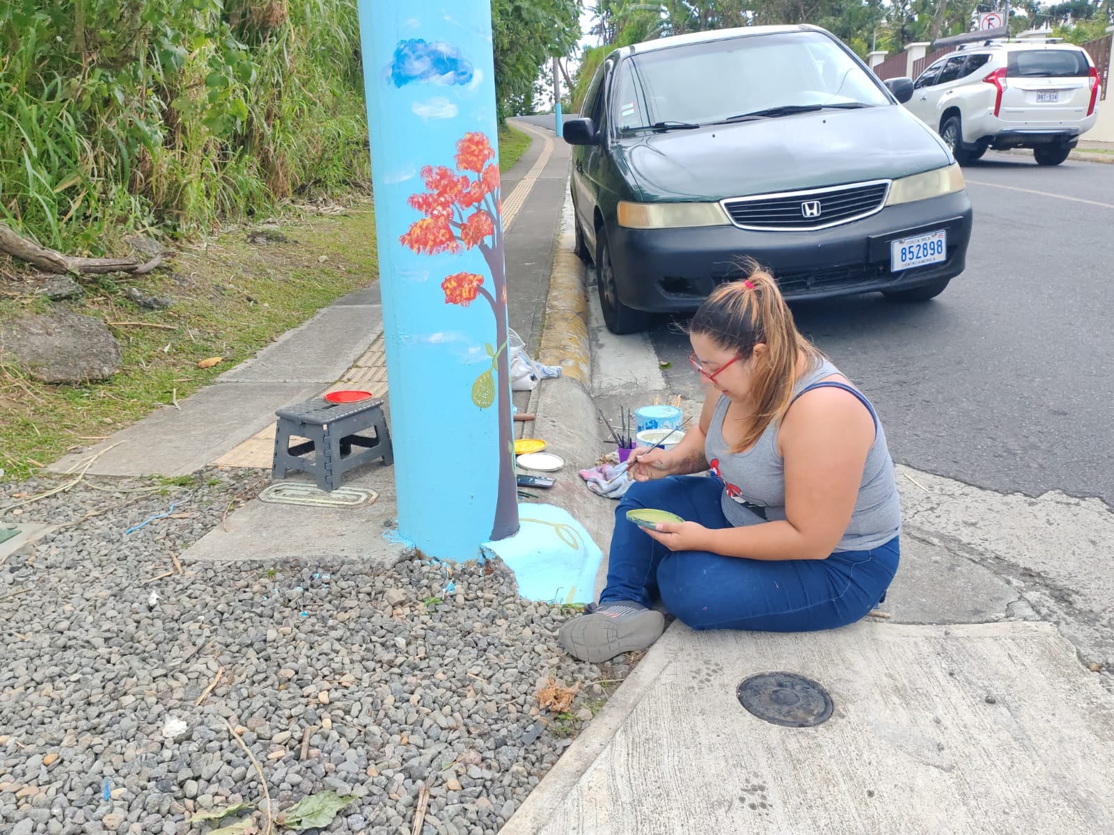 En el distrito de Granadilla del cantón de Curridabat, el 22 de febrero del 2025, comenzaron a pintar los postes de luz con el objetivo de luchar a pura brocha y pintura contra la delincuencia