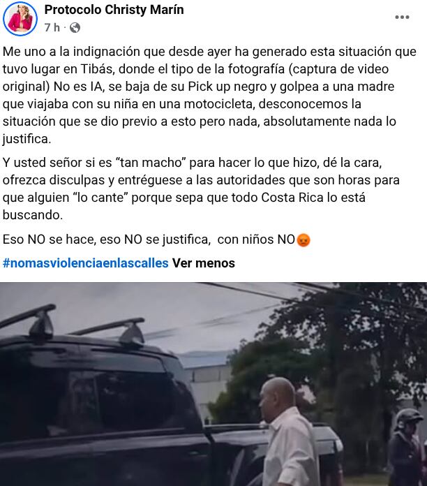 Christy Marín está indiganada por lo ocurrido en Tibás y le recordó al conductor que con las mujeres y los niños no.