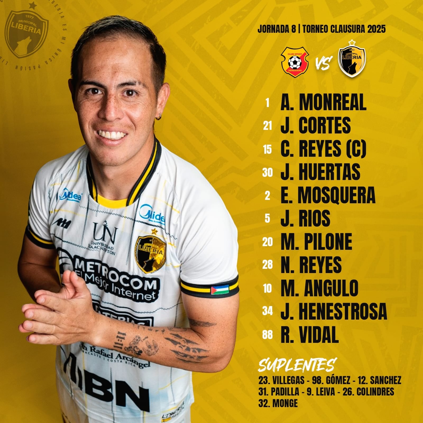 Alineación Herediano Liberia, jornada ocho Clausura 2025.