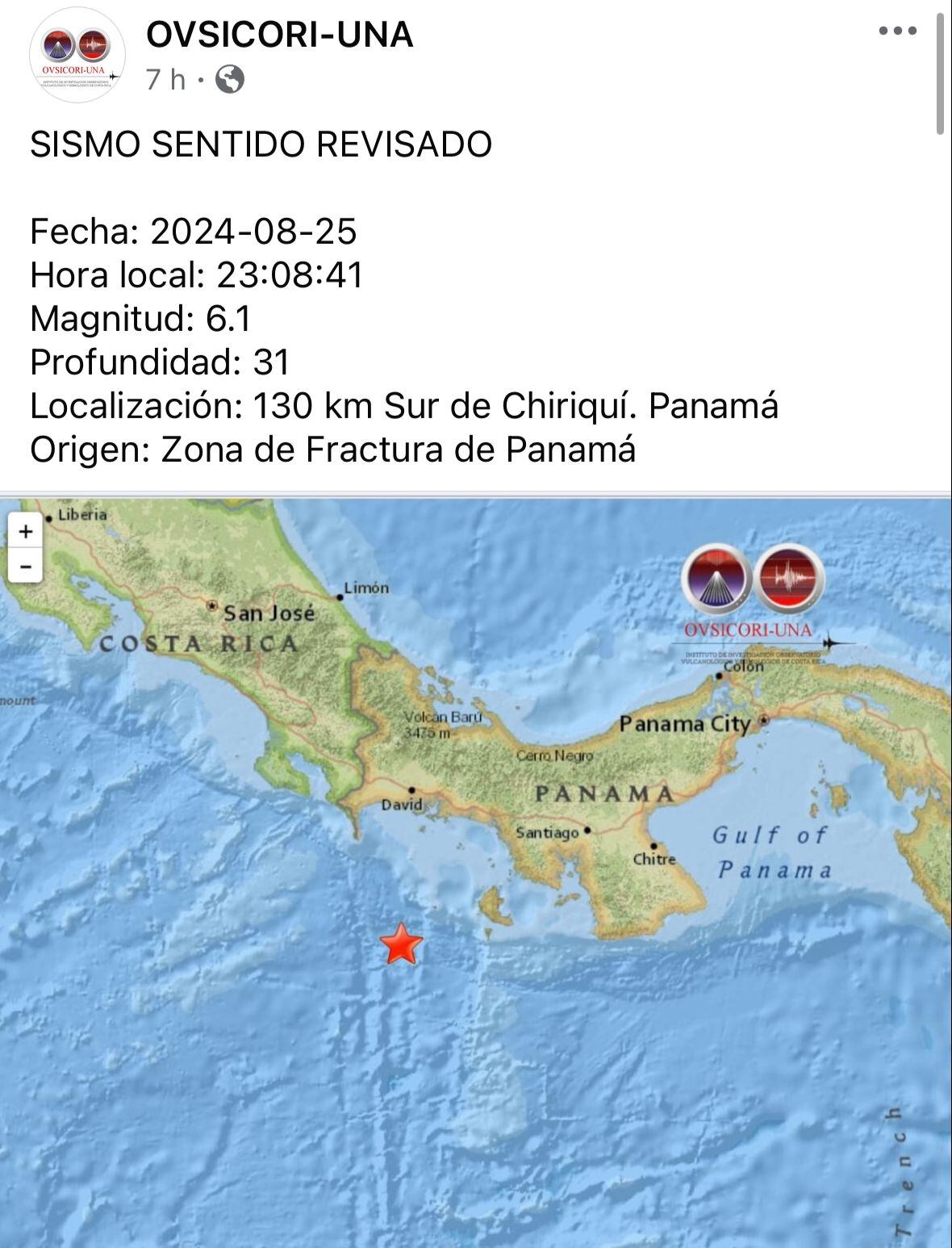 Sismo en Panamá