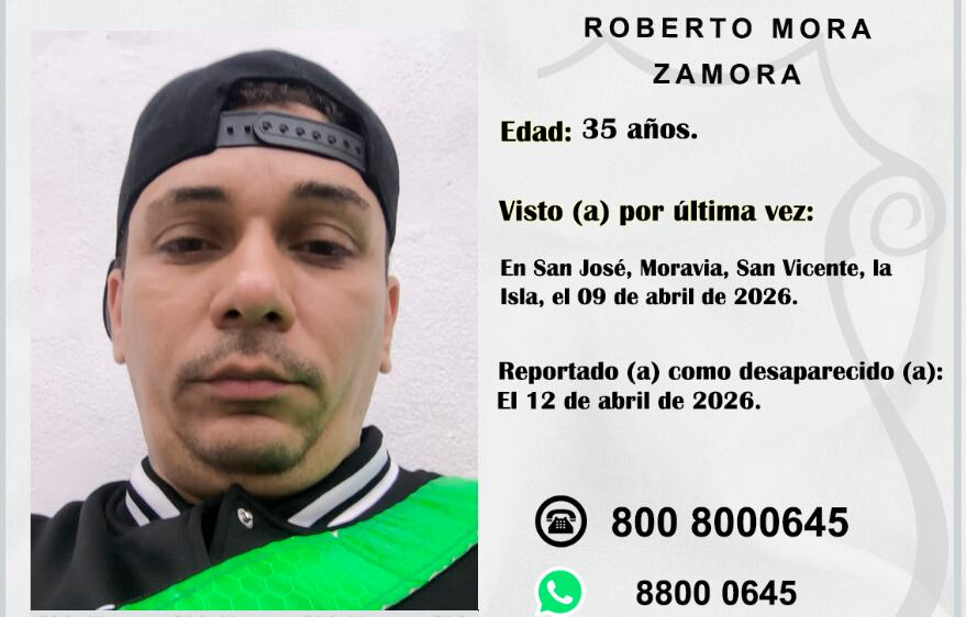 Roberto Mora Zamora está desaparecido en Moravia