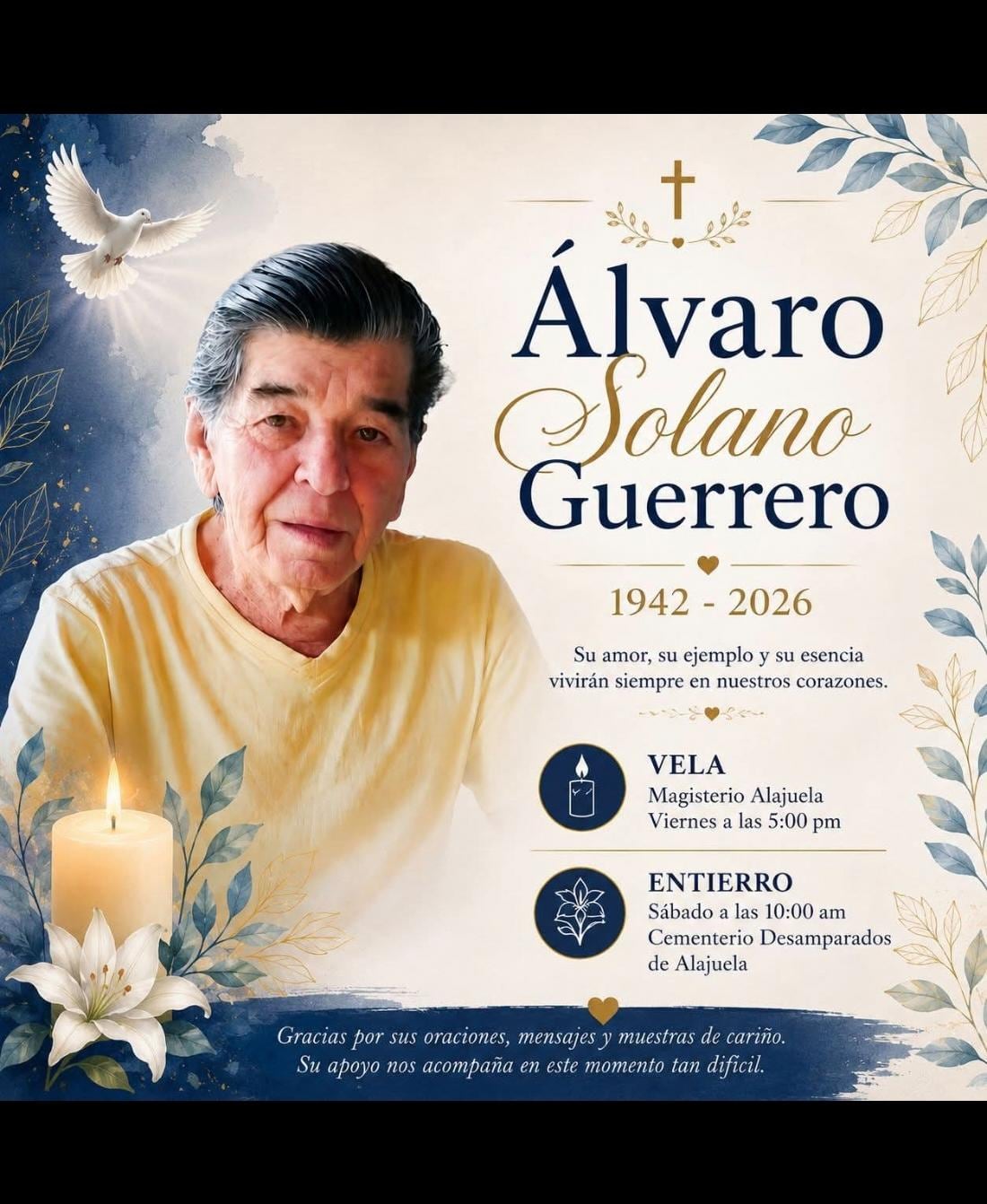 Revelan detalles del último adiós a don Álvaro Solano Guerrero