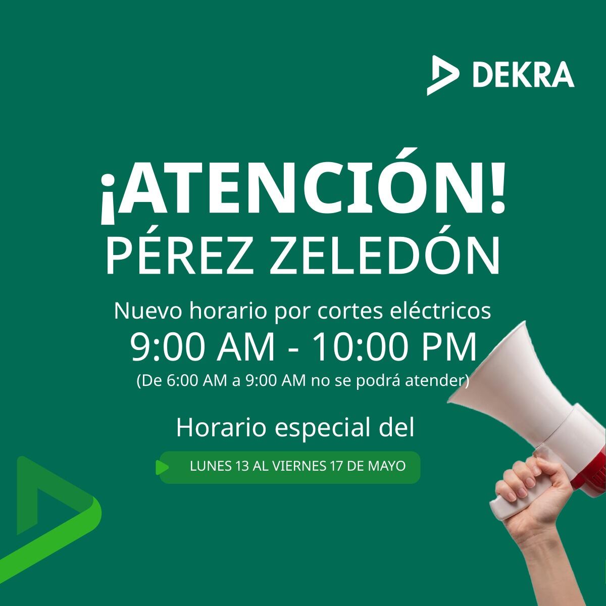 Debido a los cortes de luz que anunció el gobierno, ahora a partir del próximo martes 14 de mayo, Dekra, encargada de la inspección vehicular en el país, anunció cambios en sus horarios en sus estaciones