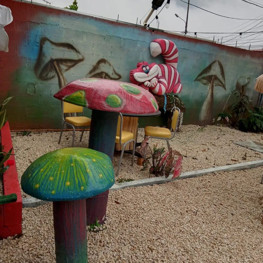 Karina Rodríguez Hidalgo creó una cafetería ambientada por completo en la película "Alicia en el país de las maravillas". en Grecia.