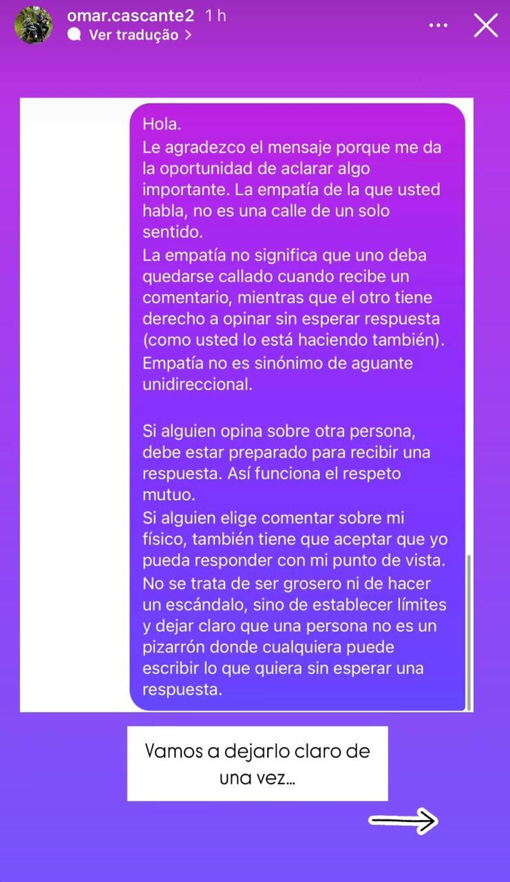 Omar Cascante enfrenta ácidas críticas de alguna gente porque está en un régimen de dieta y ejercicio por un tema de salud al que ya le ganó la batalla