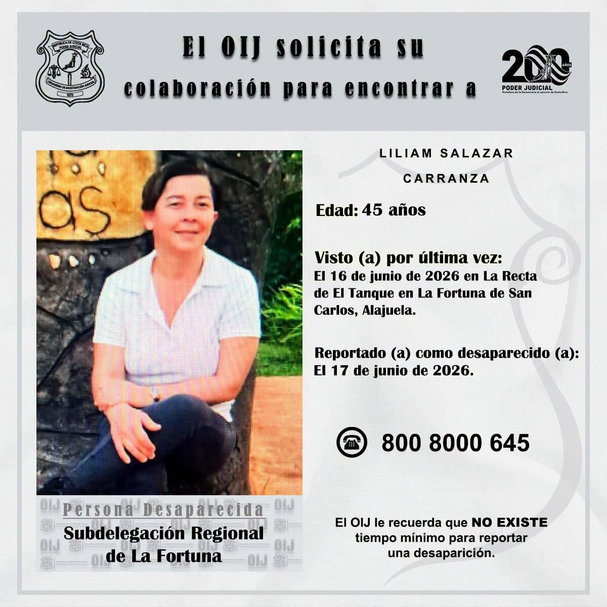 El cuerpo de Lilliam Salazar Carranza, desaparecida desde el martes en El Tanque de La Fortuna, San Carlos, apareció enterrada en el patio de su propia casa. Ahora buscan al sospechoso del crimen, su pareja sentimental.
