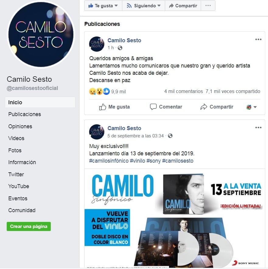Falleció Camilo Sesto