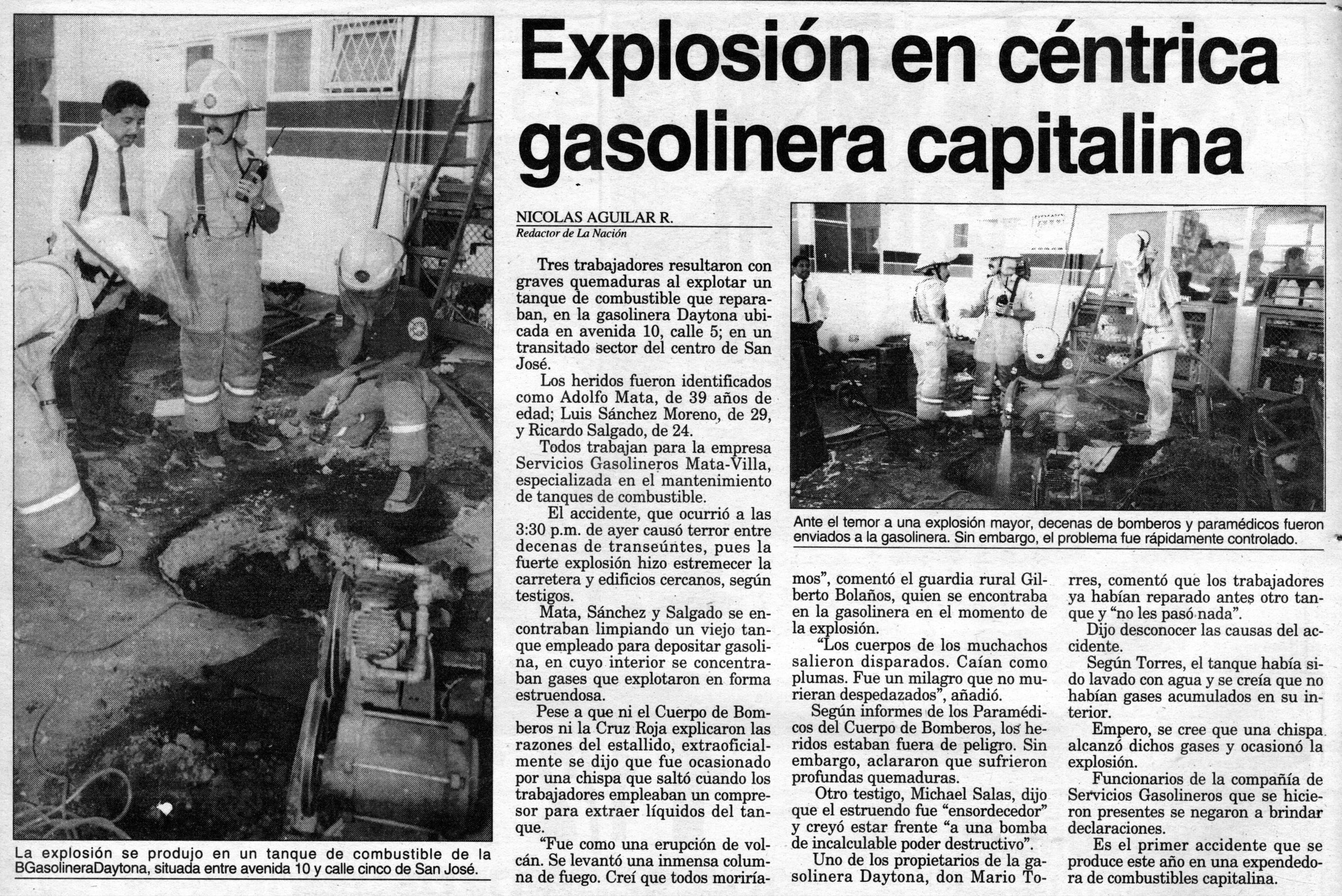 Novelón explosión tanque gasolina San José. Foto Archivo.
