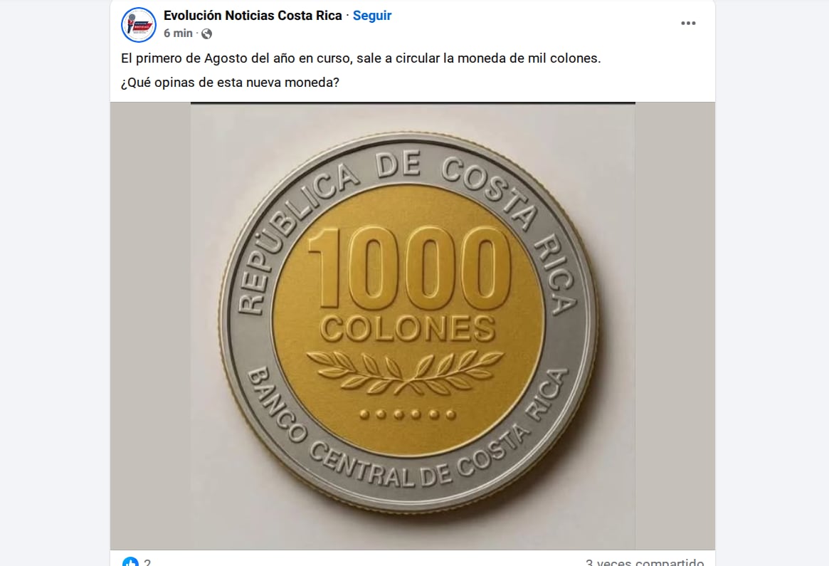 Esta moneda de mil colones es falsa, fue hecha con inteligencia artificial