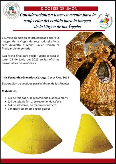 El vestidito que usará la virgencita de los Ángeles, patrona de Costa Rica, a partir del 1 de agosto del 2025, será hecho por manos limonenses
