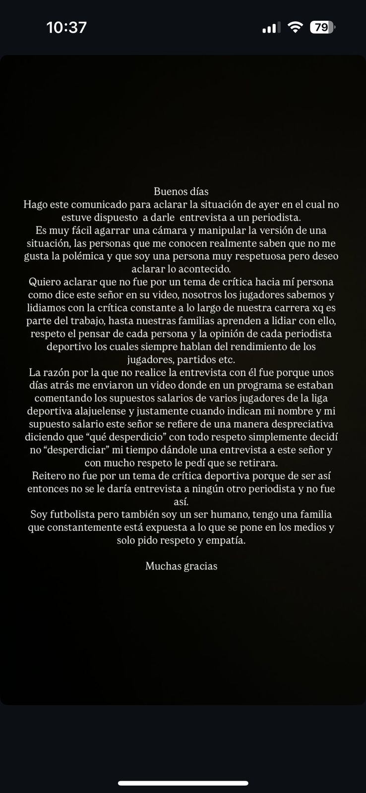 Este fue el mensaje de Jonathan Moya en redes sociales.