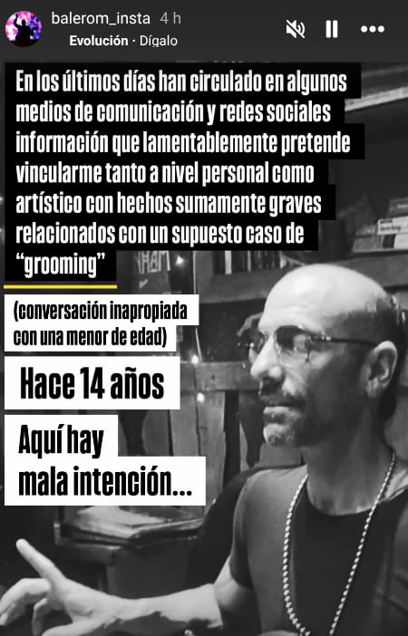 Balerom se refirió de nuevo a las acusaciones en su contra por el delito de grooming.