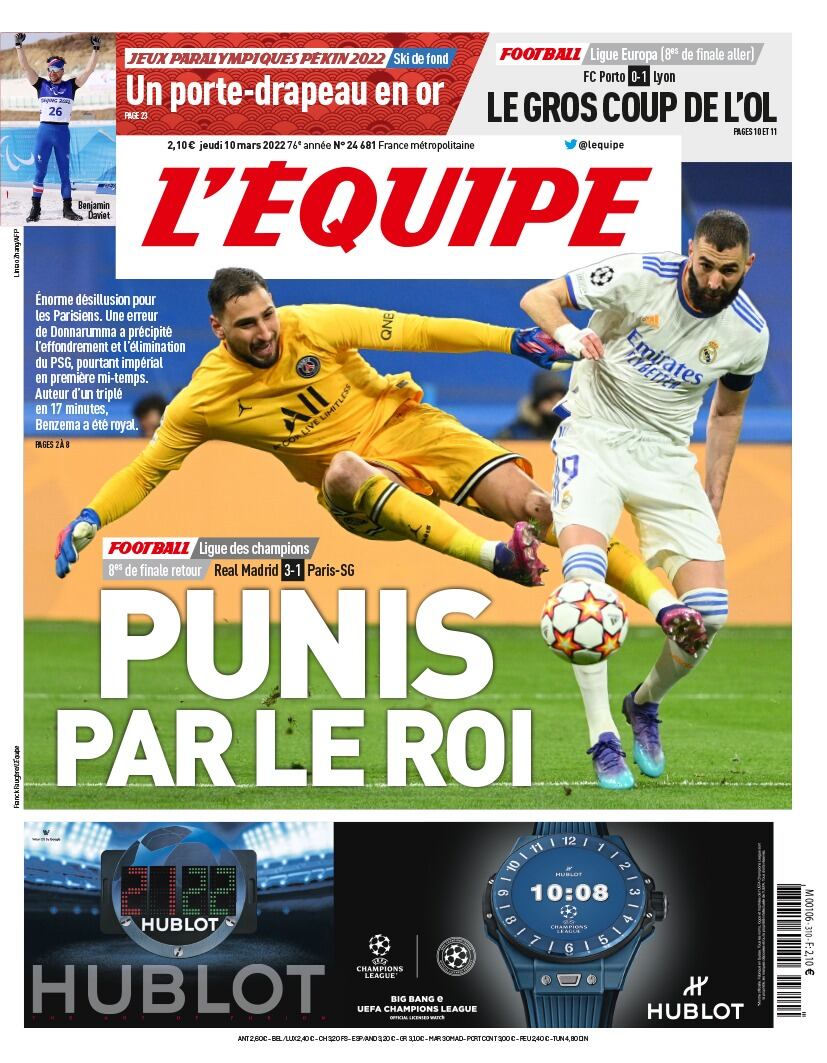 Portada de L'Equipe tras fallo de Gianluigi Donnarumma
