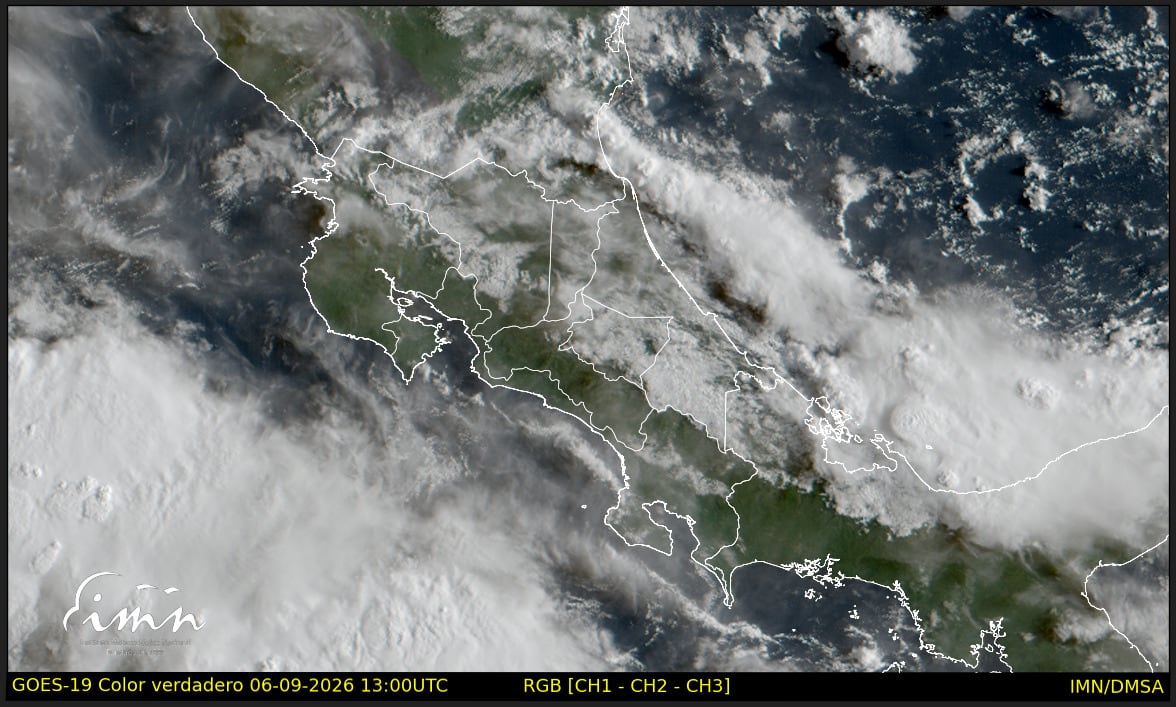 La vertiente del Caribe amanece con nubes parciales a nublado y la vertiente del Pacífico mayormente soleada, este domingo 6 de setiembre del 2026. Foto: IMN