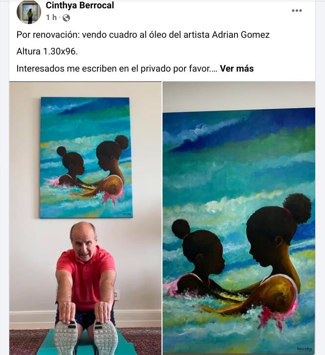 Cinthya Berrocal vende un cuadro y lo promociona con una foto en la que se ve José María Figueres