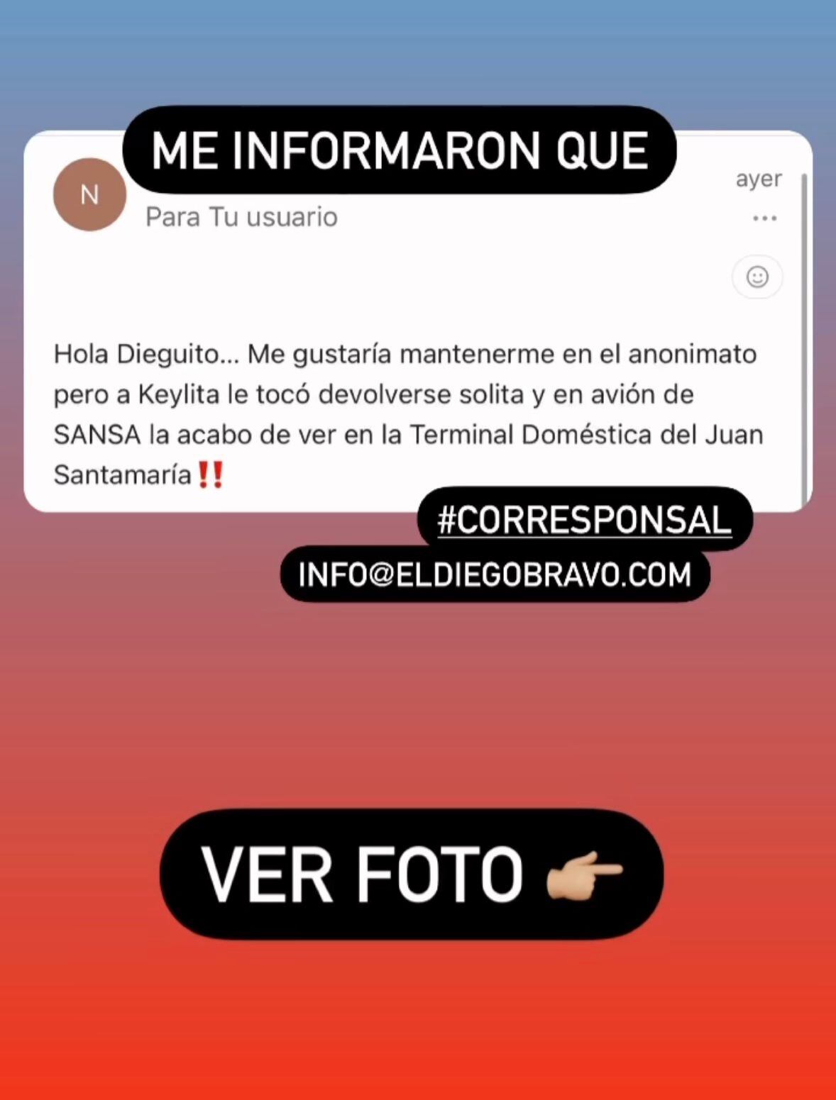 Un seguidor de Diego Bravó pescó a Keyla viajando sin Alejandro